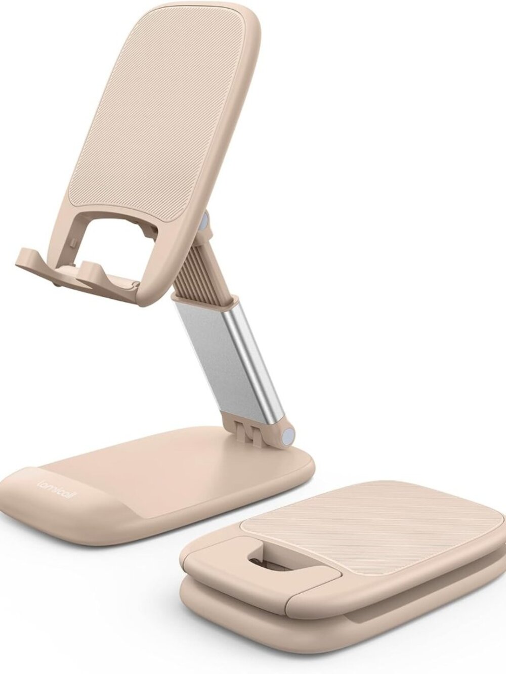 Stylish Khaki Phone Holder for Desk - Adjustable Cellphone Stand, Perfect for